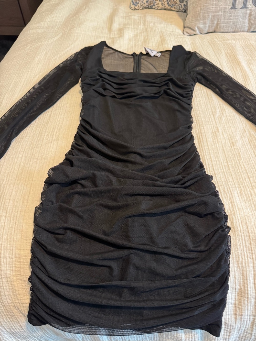 Princess Polly Black Ruched Long-Sleeve Mesh Dress